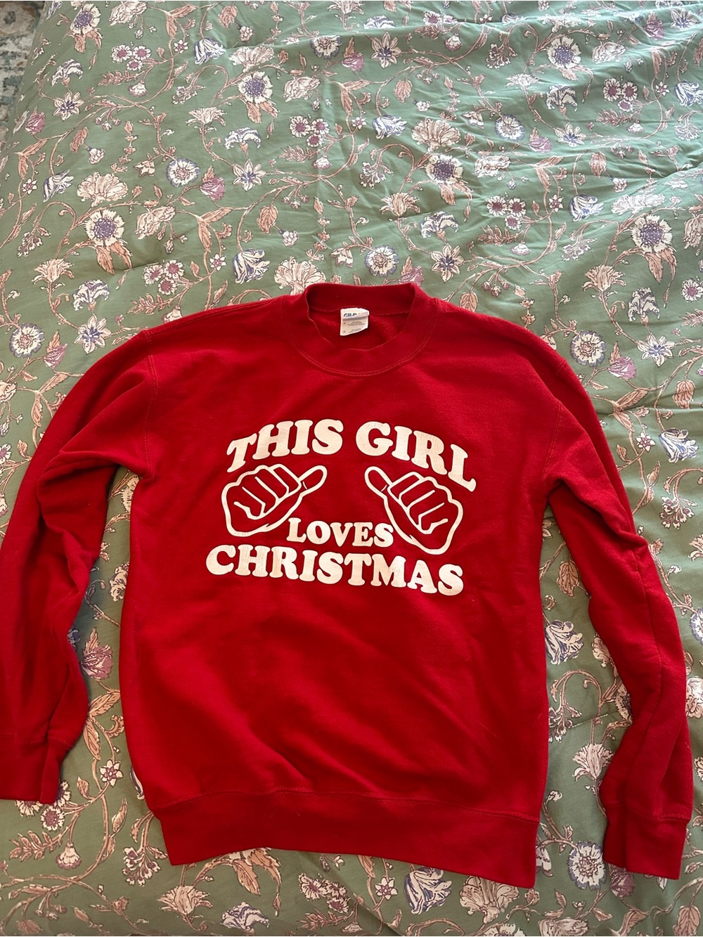 Gildan Red Crewneck "This Girl Loves Christmas" Graphic Sweater